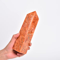 JIC Gem big sunstone obelisk tower ideal for meditation and energy focus.