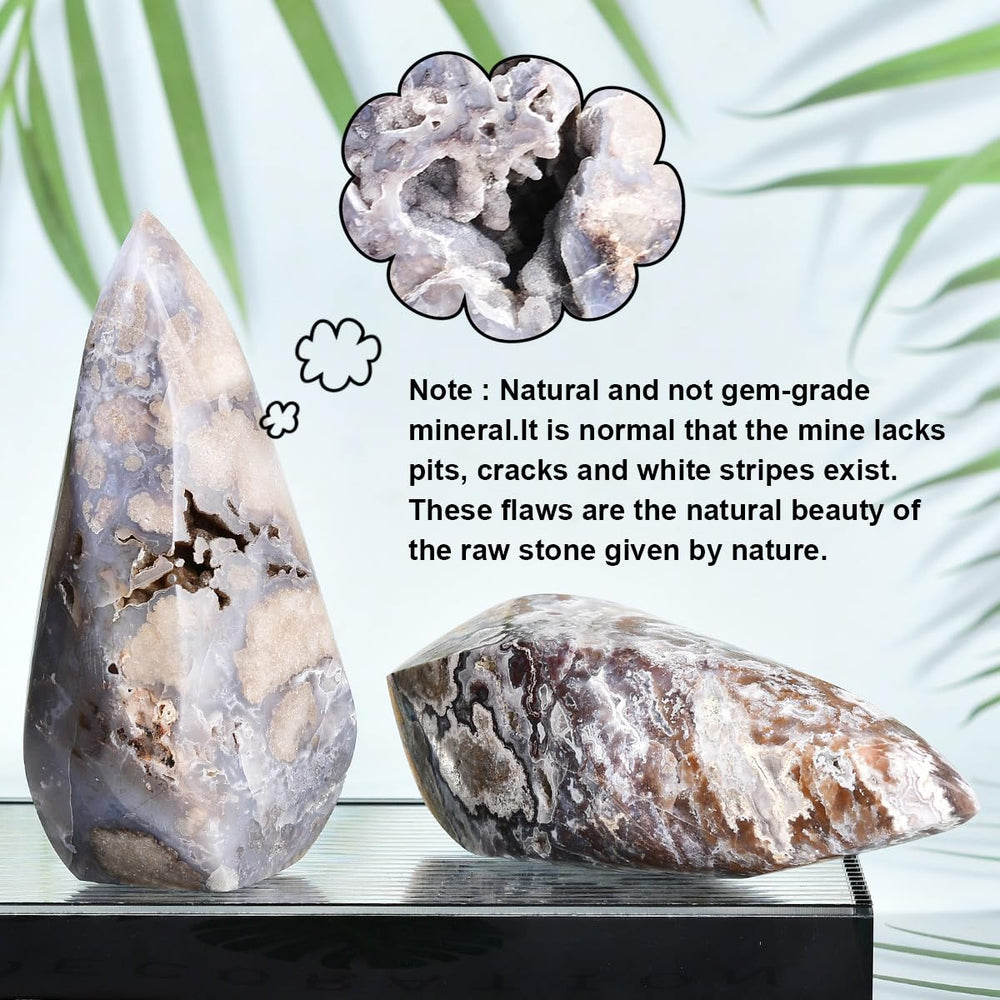 JIC Gem Blue Cherry Blossom Agate Tower, close-up, shows natural patterns for a captivating decor accent.