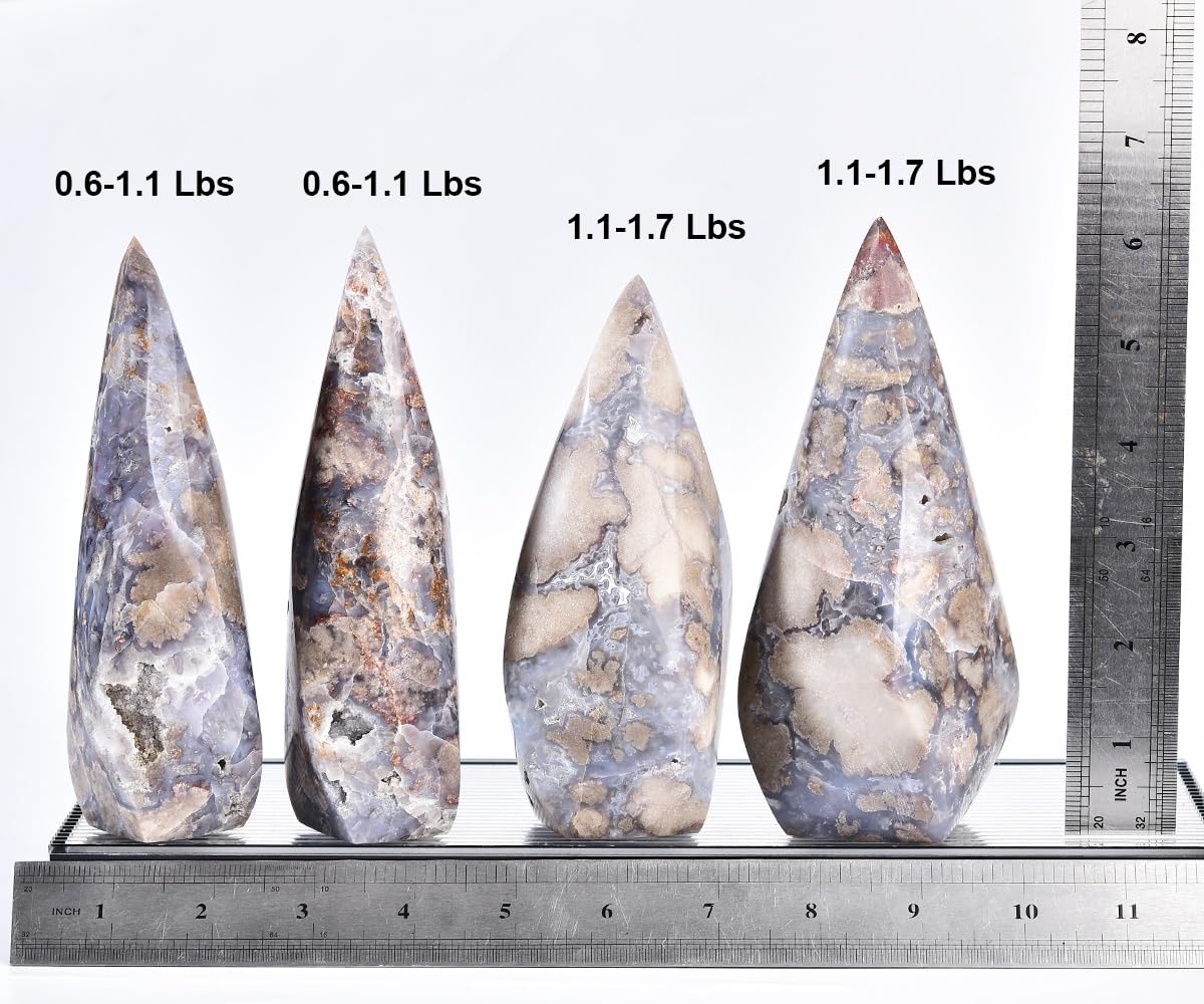 JIC Gem Blue Cherry Blossom Agate Tower, desk-use, supports focus and motivation in workspaces.