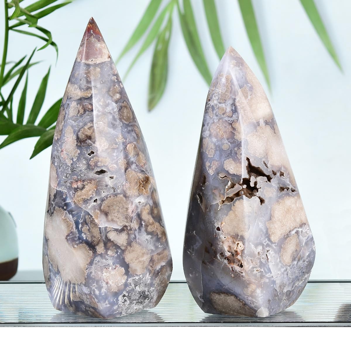 JIC Gem Blue Cherry Blossom Agate Tower, gift-ready, ideal for crystal lovers and Reiki practitioners.
