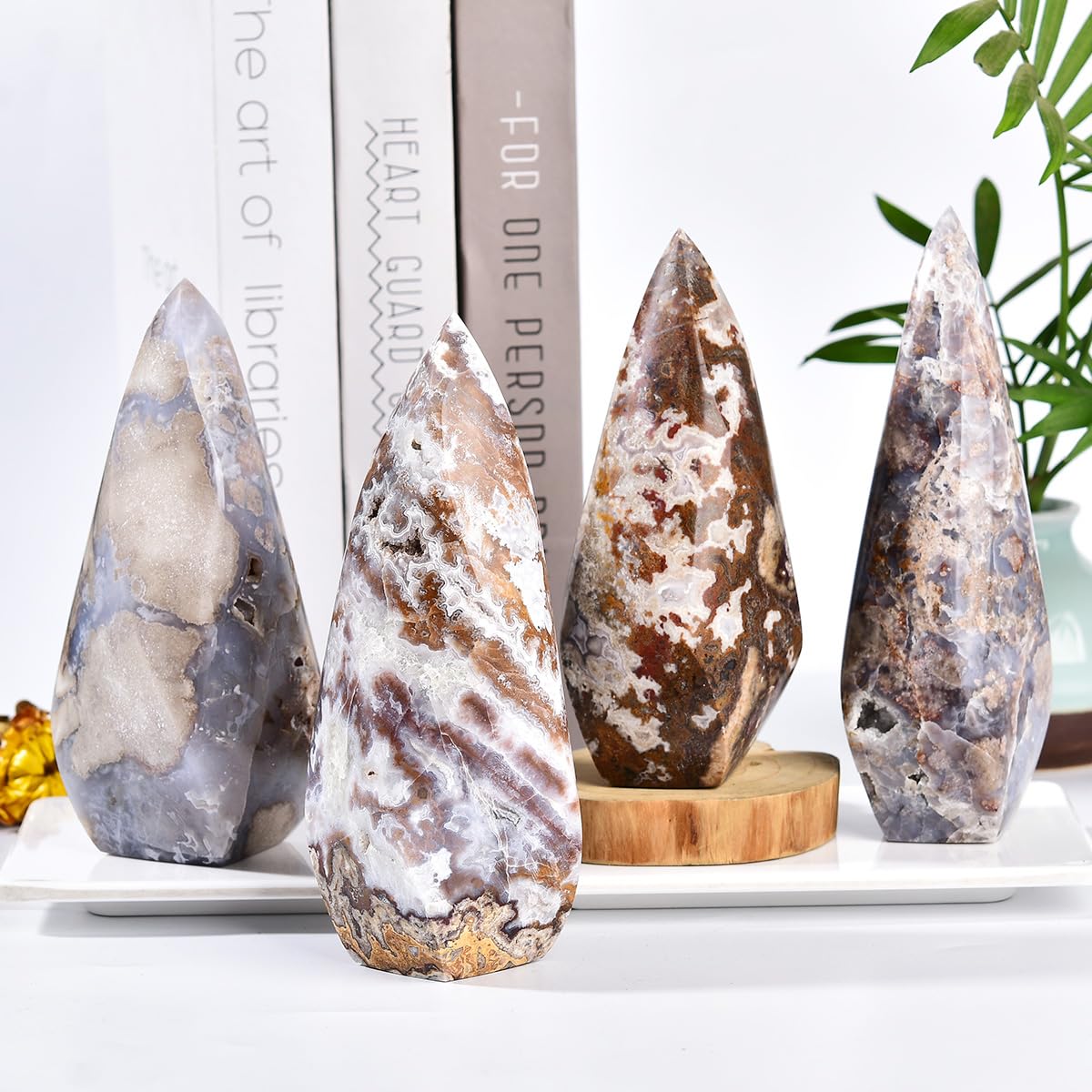 JIC Gem Blue Cherry Blossom Agate Tower, packaging, securely packed for safe transit.