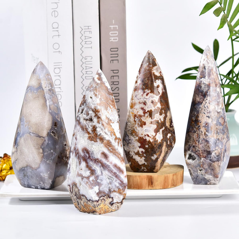 JIC Gem Blue Cherry Blossom Agate Tower, packaging, securely packed for safe transit.