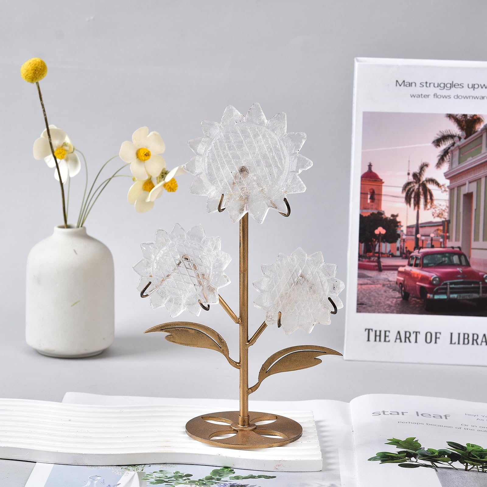 JIC Gem Clear Quartz Sunflower handcrafted for gift-ready display.