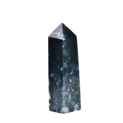 JIC Gem Aquatic Agate Crystal Tower front view with geode facets for meditation.
