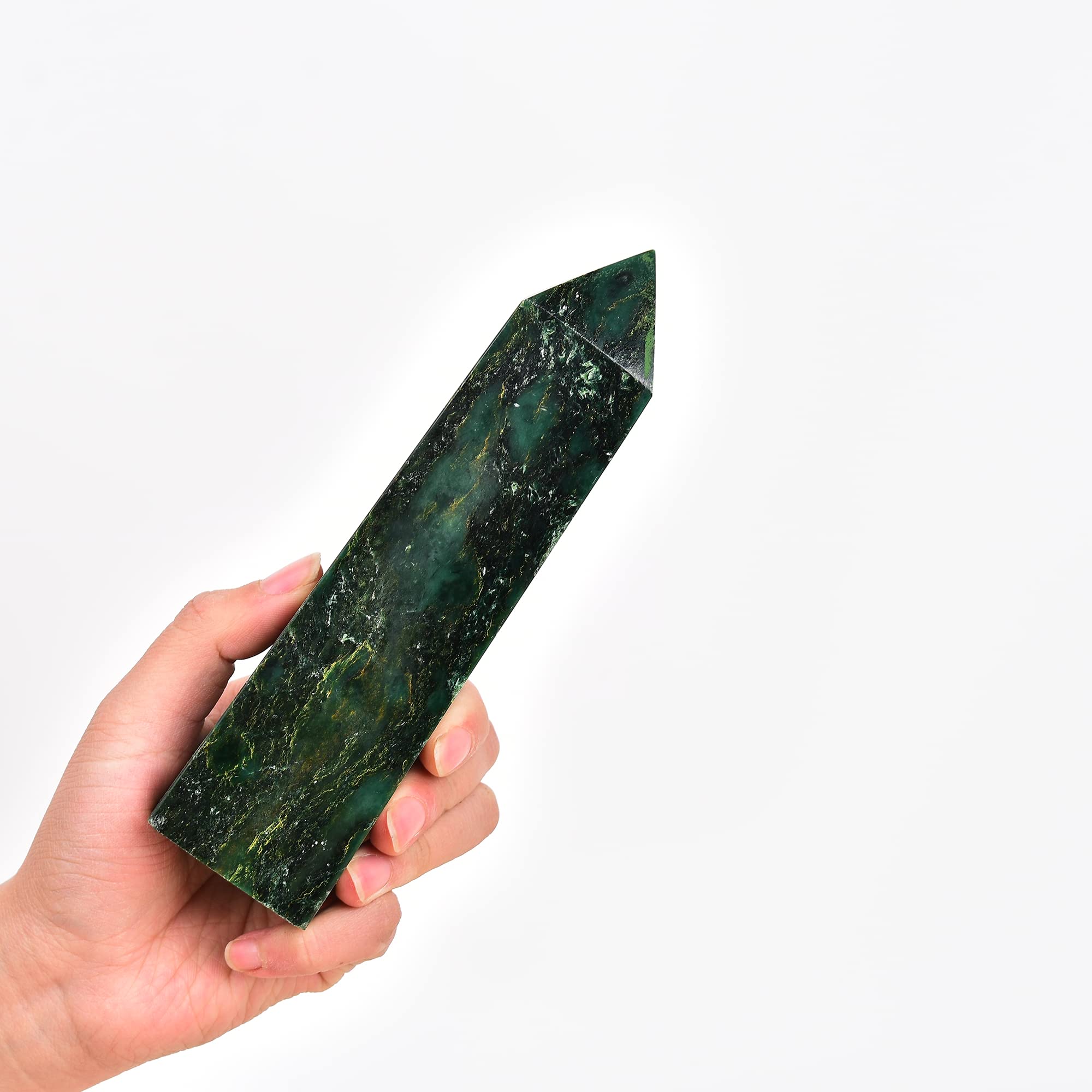 JIC Gem emerald quartz wand placed in a room, ideal meditation ambience.