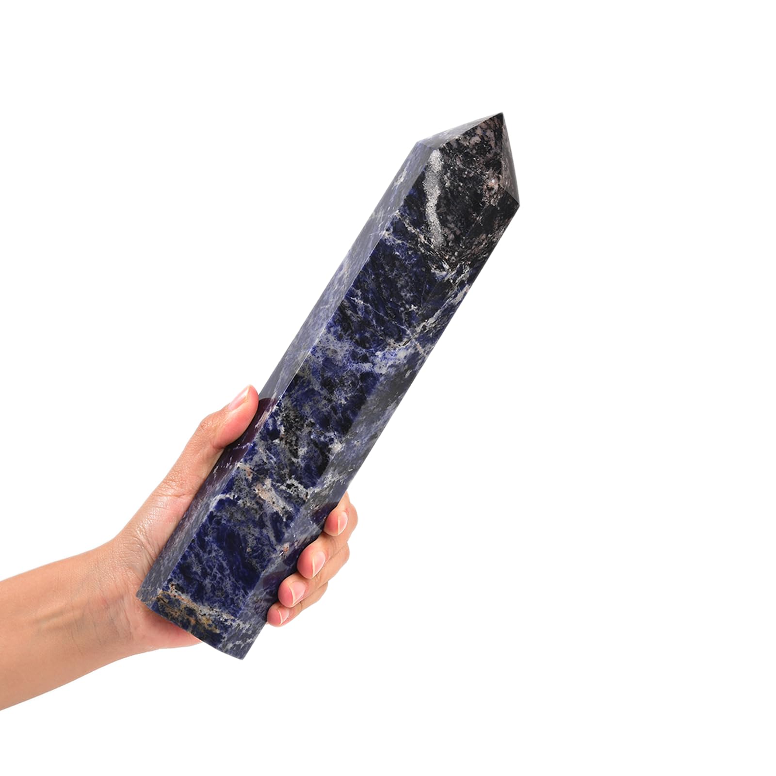 JIC Gem extra-large blue sodalite obelisk tower for grounding and focused meditation.