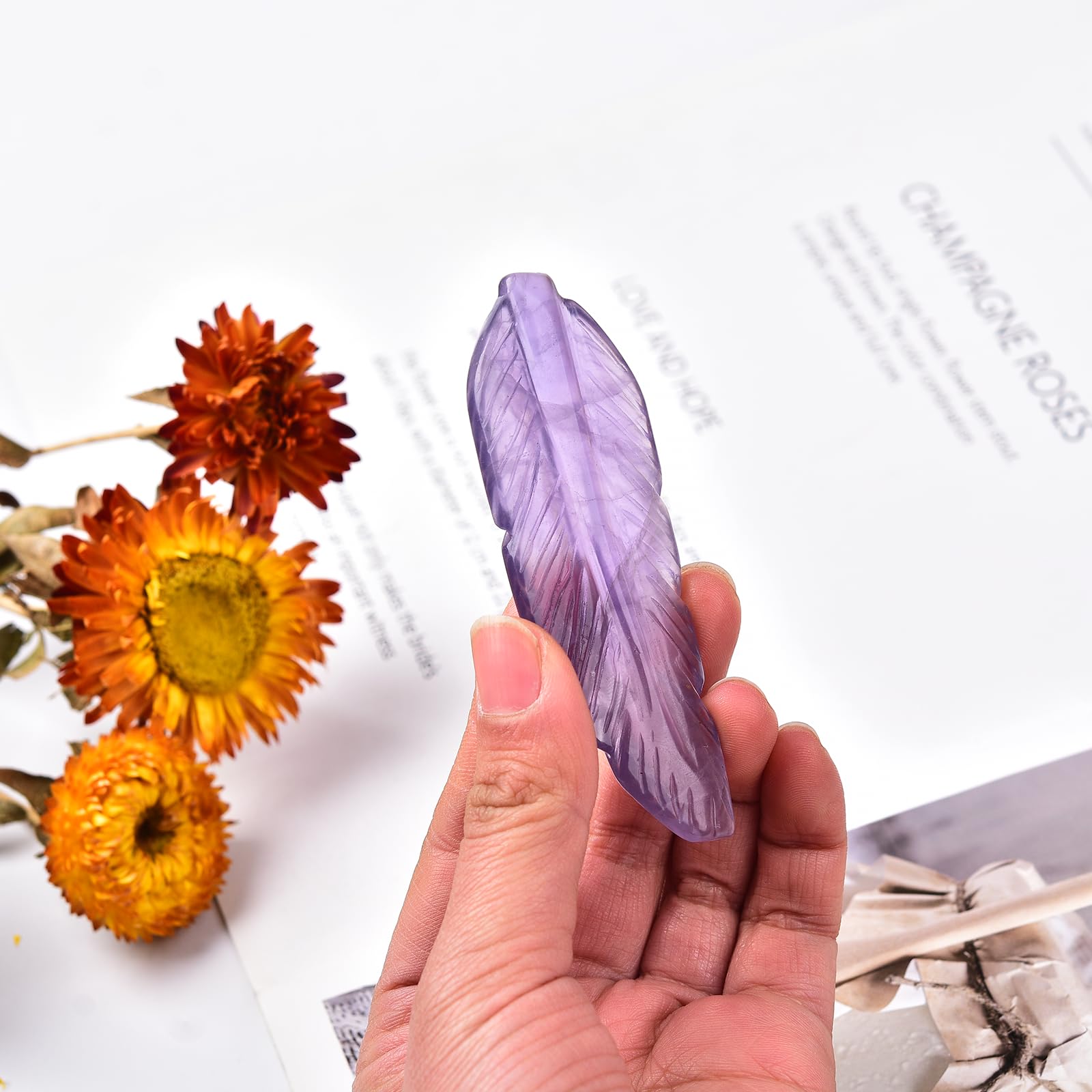 JIC Gem purple fluorite feather decor promotes calm in workspace