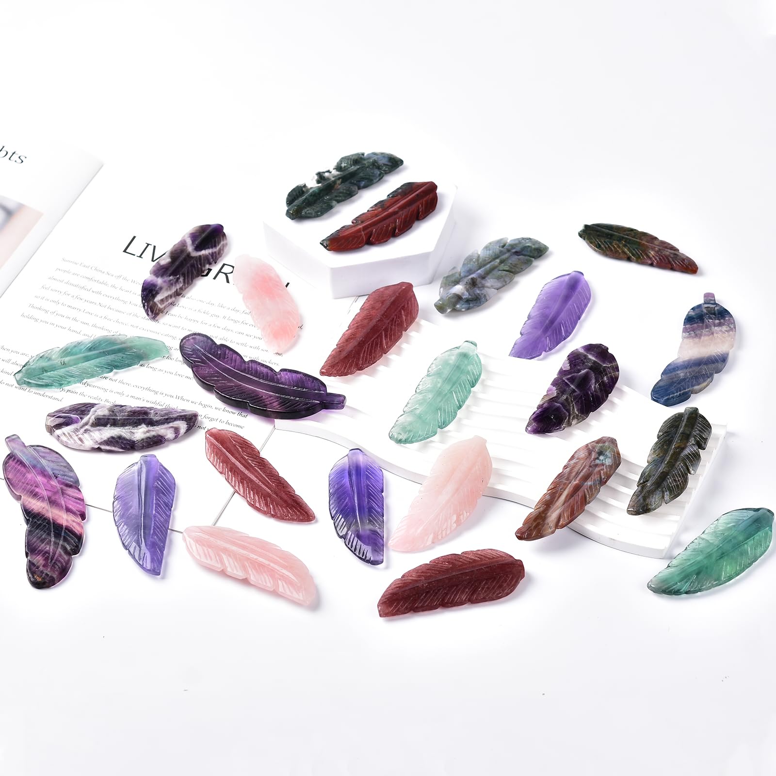 JIC Gem purple fluorite feather decor supports balance at home or office