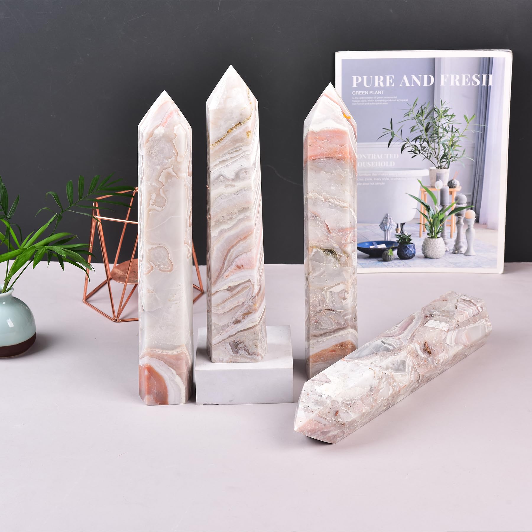 JIC Gem gift-ready pink agate tower invites thoughtful crystal gifting.