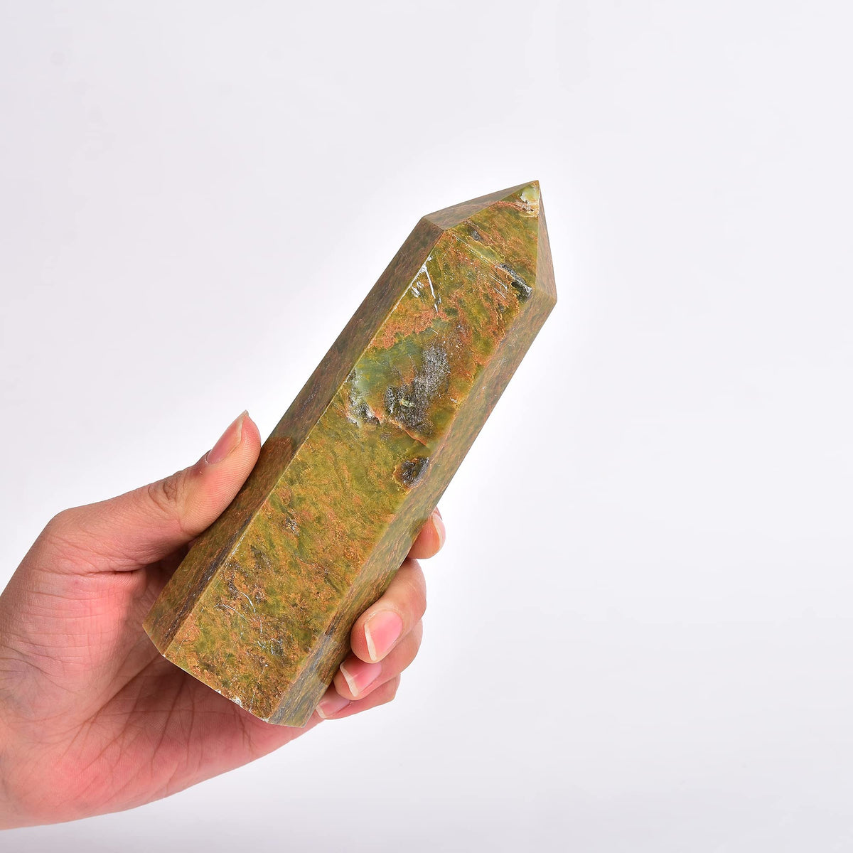 JIC Gem Green Jasper obelisk tower wand for energy focus and meditation.