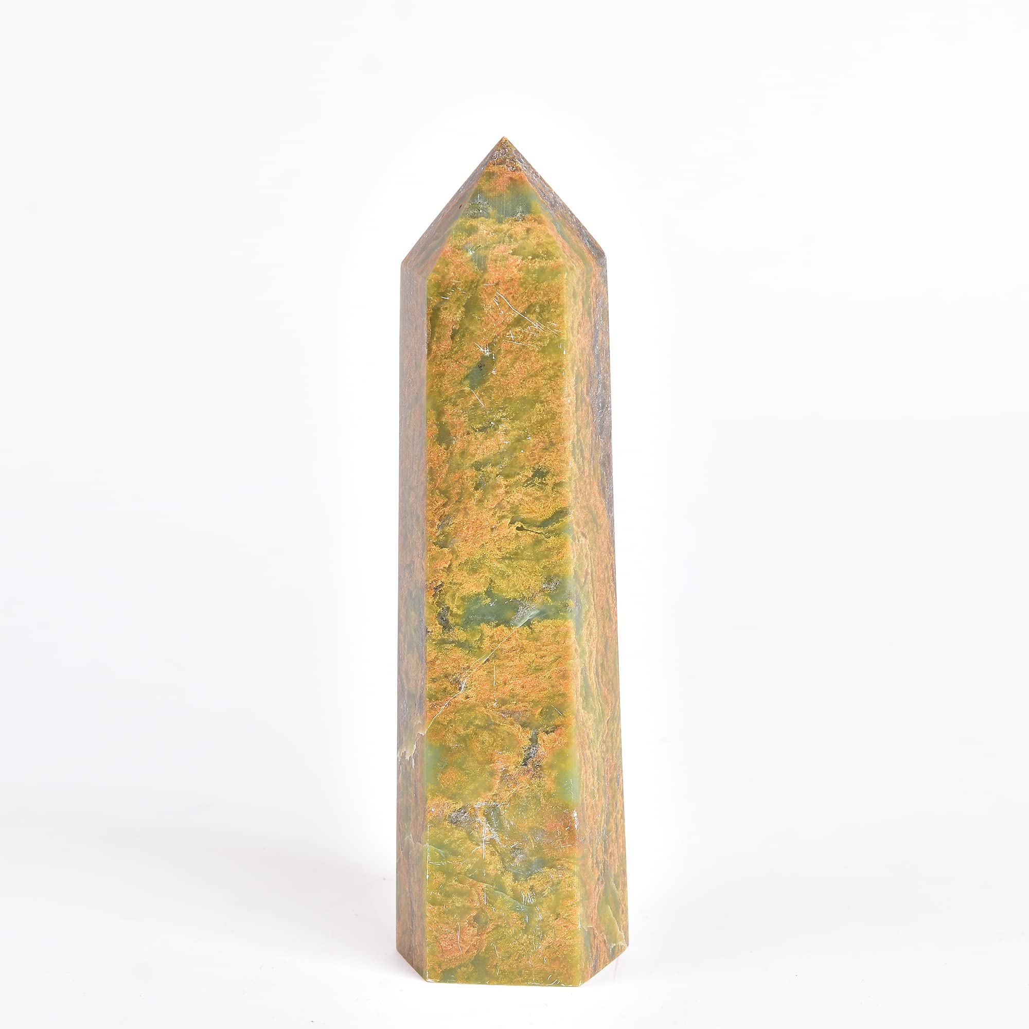 JIC Gem Green Jasper six-faceted point closeup for ritual focus.