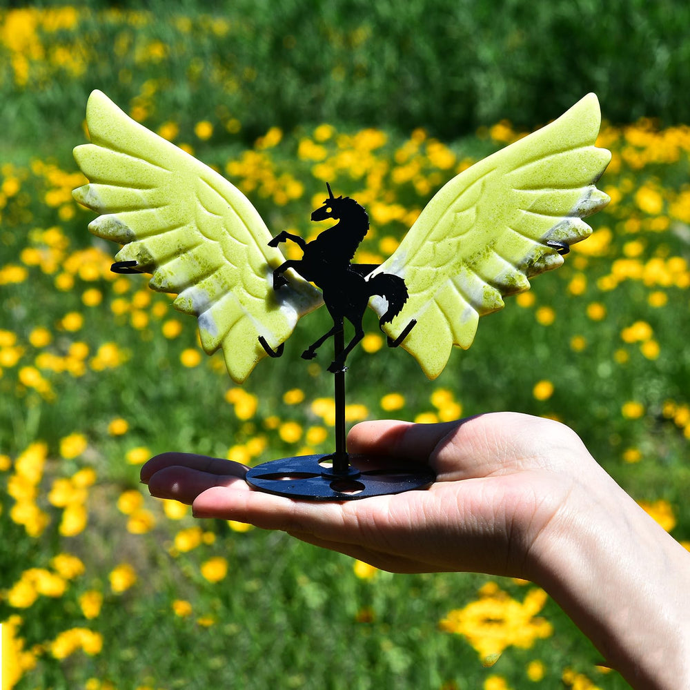 JIC Gem hand-carved unicorn wings on a stand for refined display.