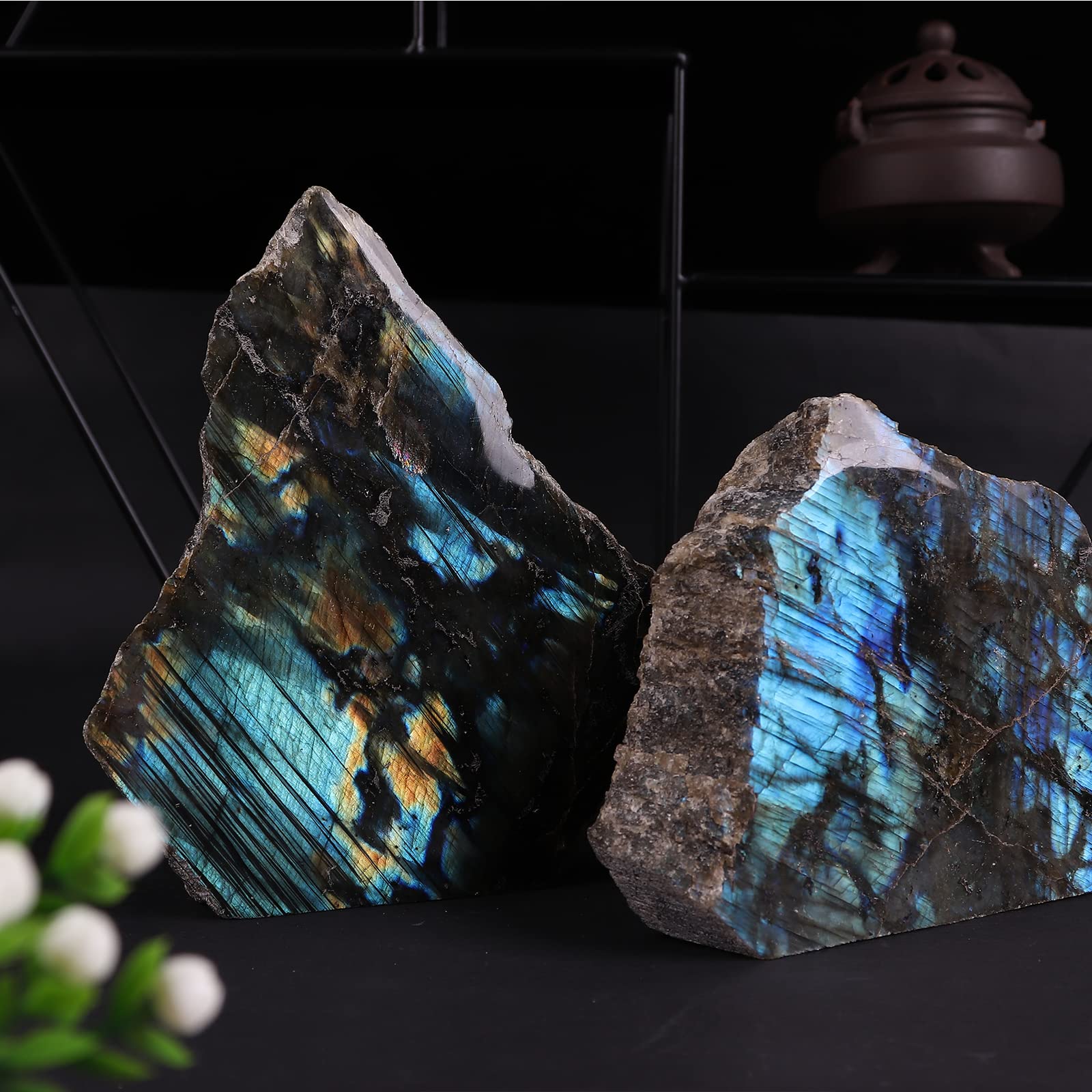 JIC Gem Labradorite home office decor elevates ambiance and vibes.