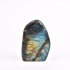 JIC Gem Labradorite upright display stone showing color shifts for elegant decor.