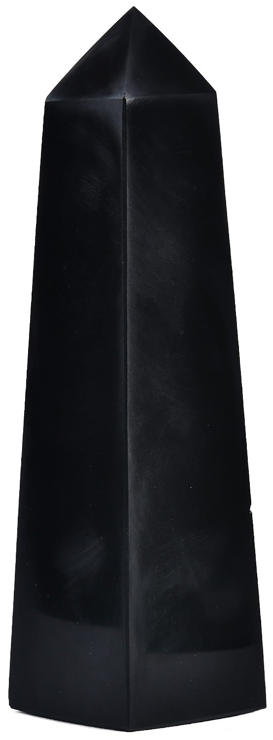 JIC Gem large black obsidian wand with four facets for crystal grids and meditation energy focus.