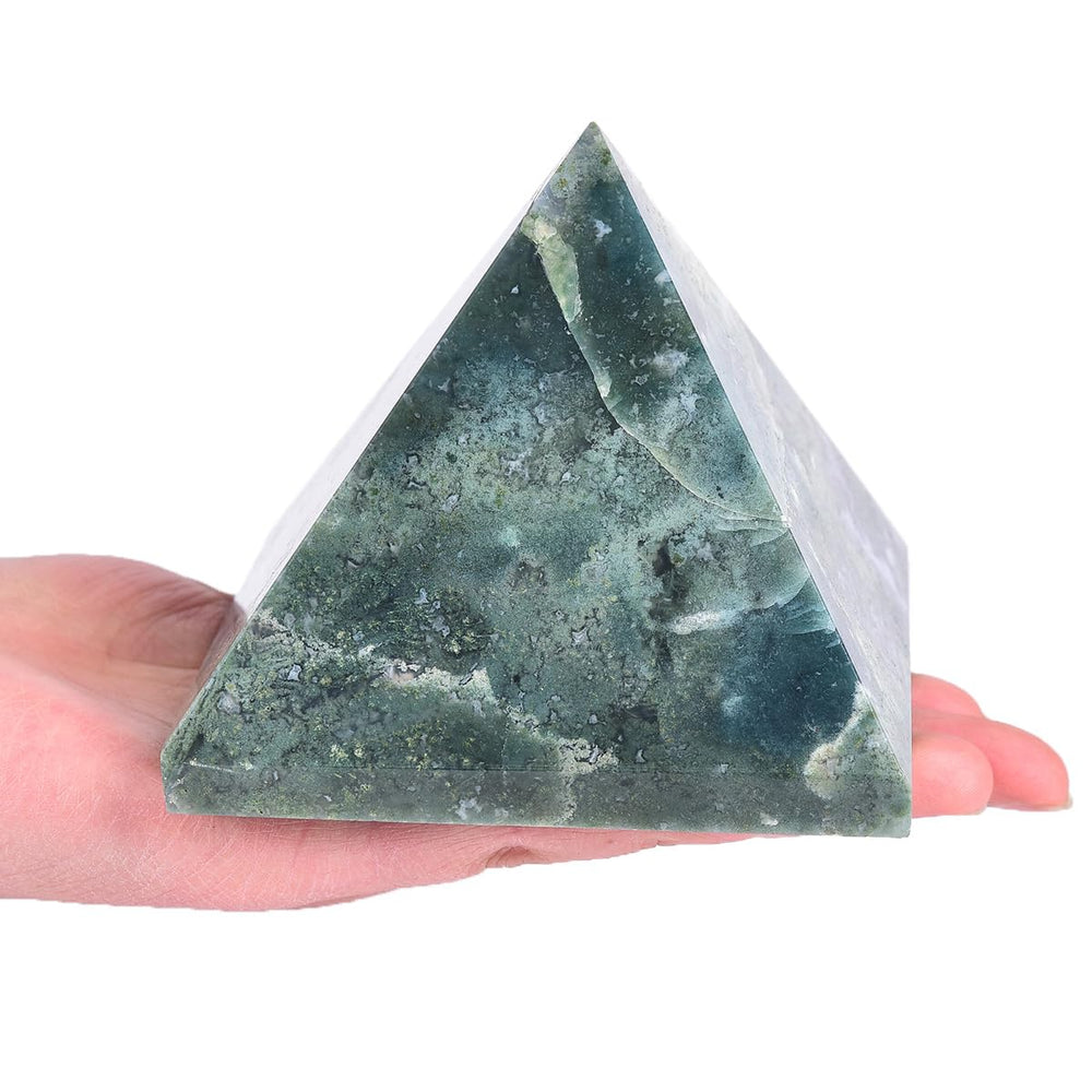 JIC Gem moss agate pyramid desk setup promotes focus and positivity