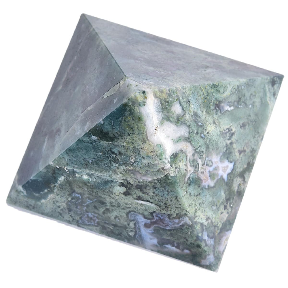 JIC Gem moss agate pyramid in living room adds serene decor energy