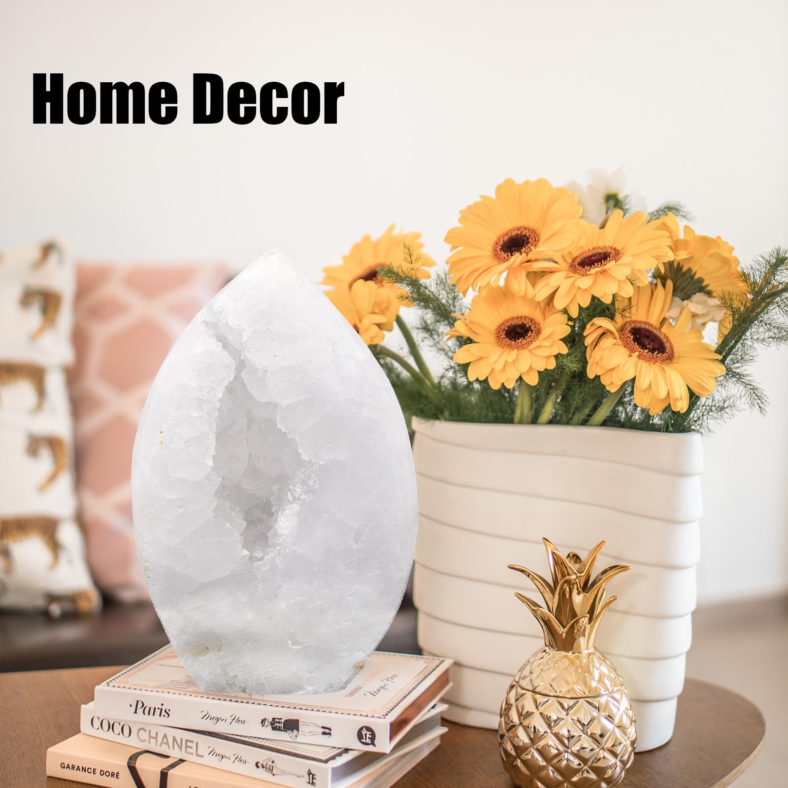 JIC Gem large quartz geode stand displayed on any surface