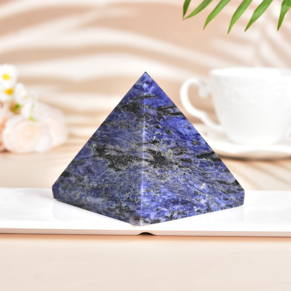 JIC Gem sodalite pyramid altar scene for mindful rituals and reflection