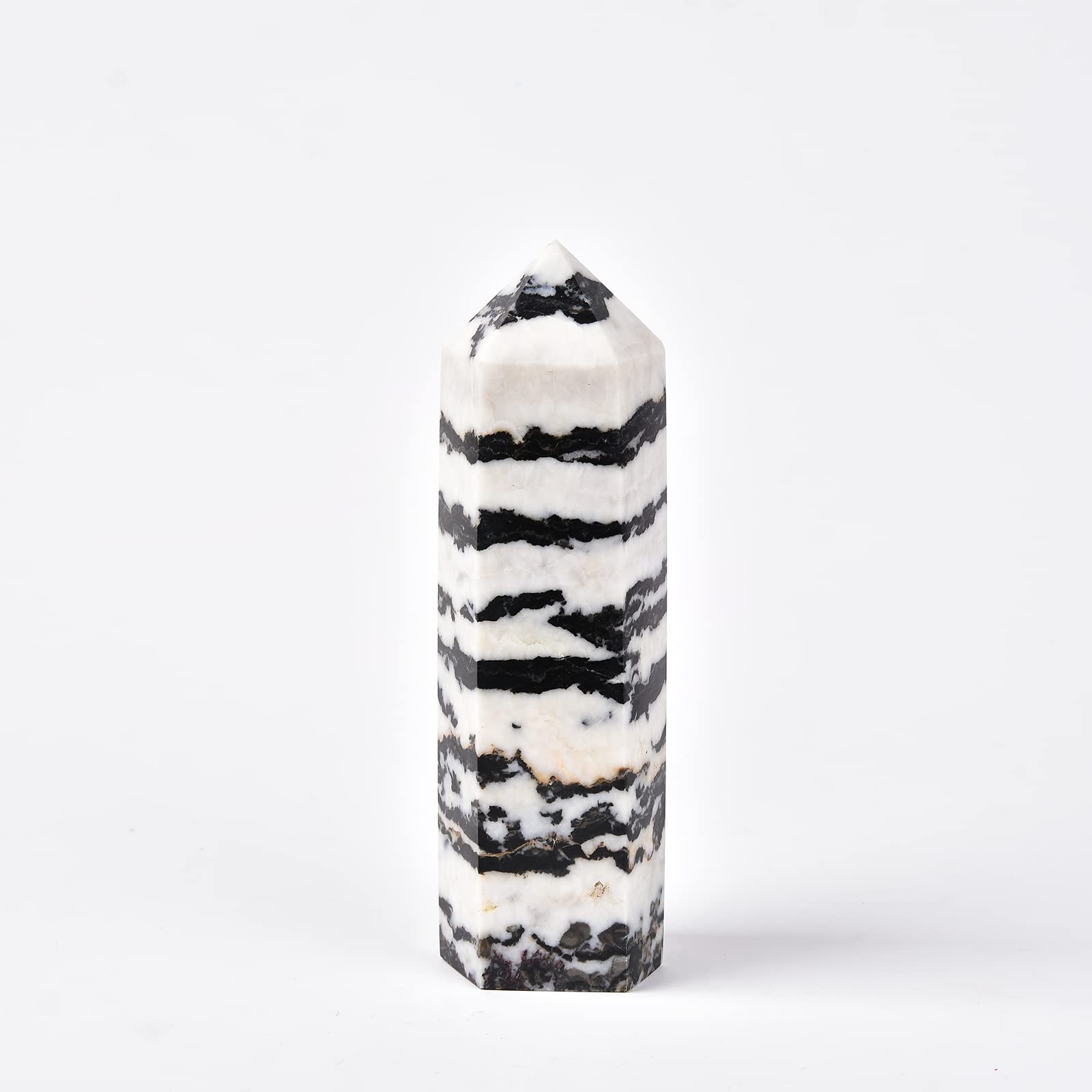 JIC Gem Zebra Quartz Wand in black and white facets for focused meditation.