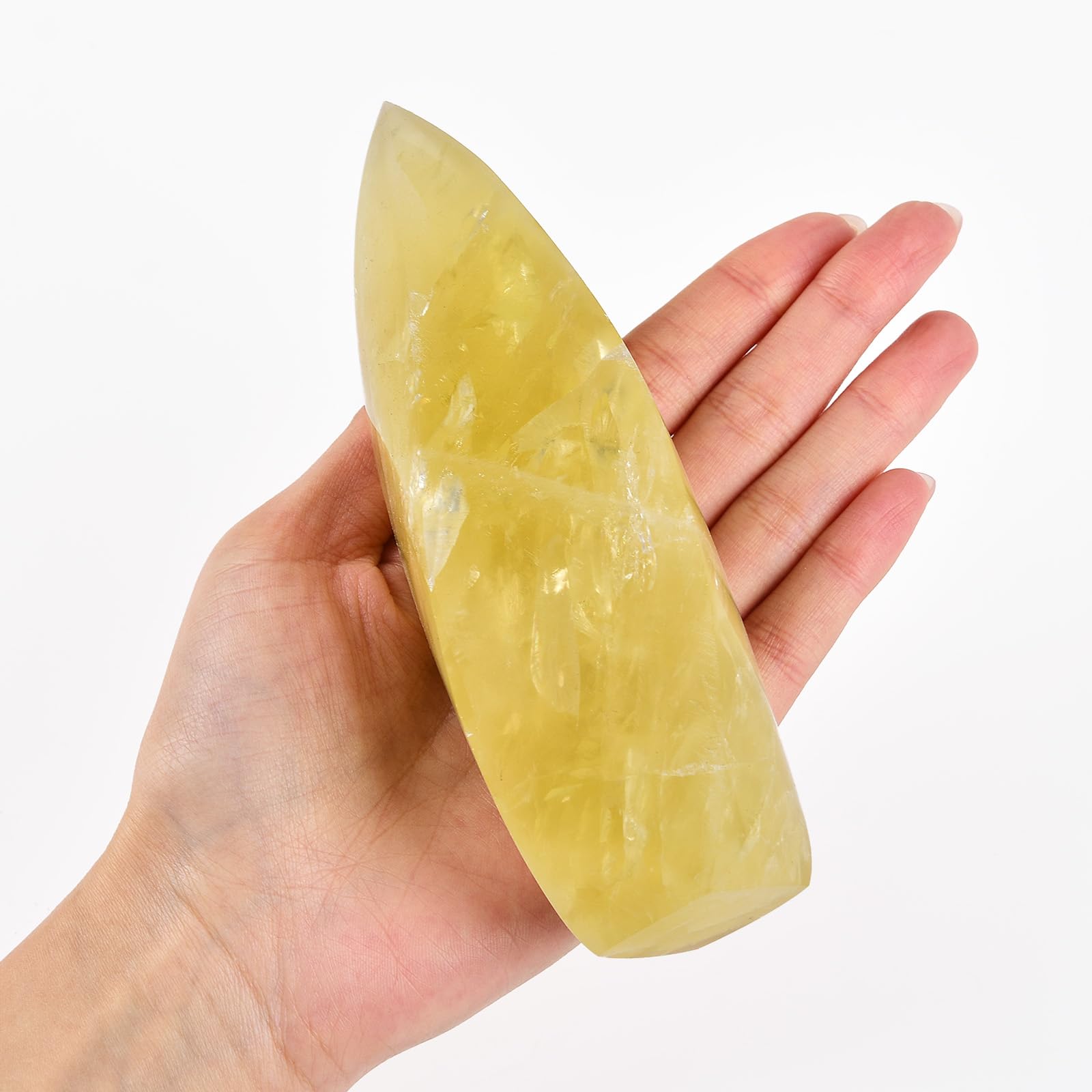 JIC Gem Lemon Quartz Tower closeup shows smooth surface and inclusions