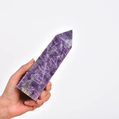 JIC Gem Lepidolite tower during a Reiki session promotes calm and balance.
