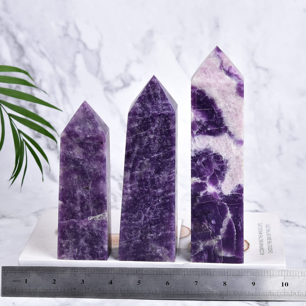 JIC Gem Lepidolite tower decor enhances home or office ambiance with gentle hues.