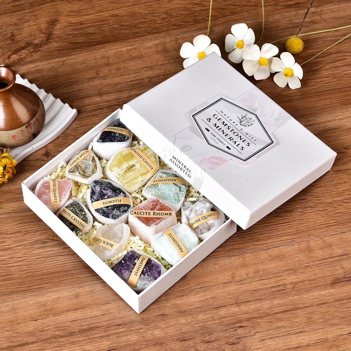 JIC Gem Mix crystal assortment in gift box for meditation routines.
