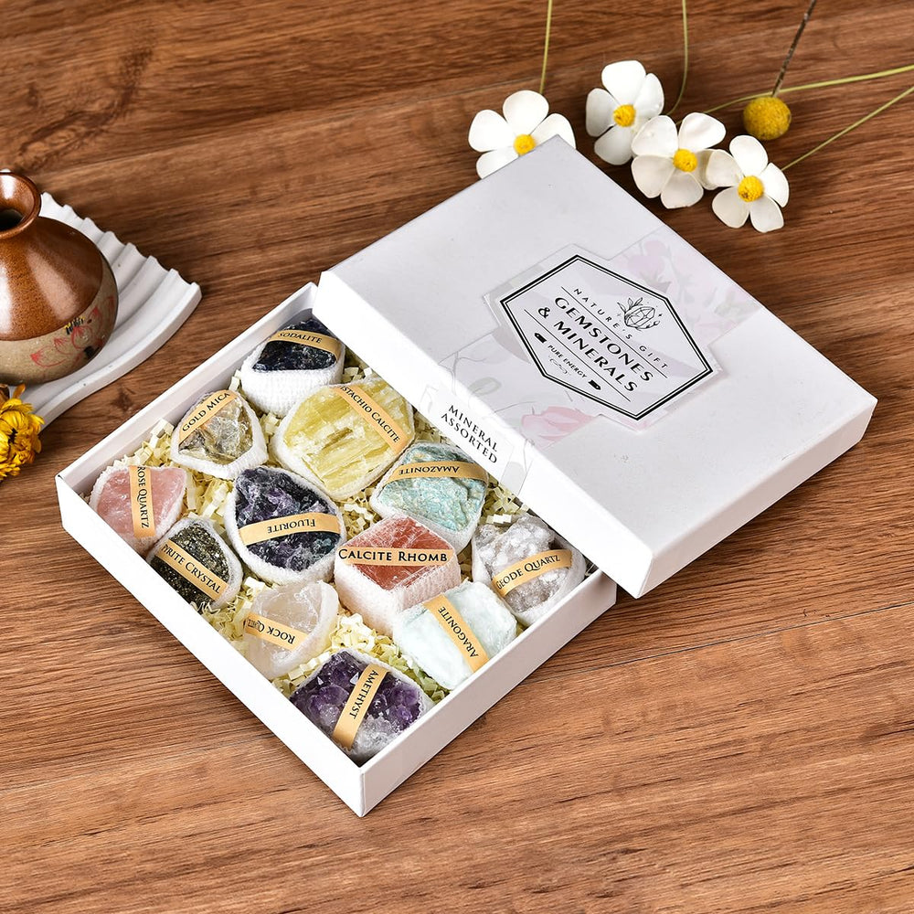 JIC Gem Mix crystal assortment in gift box for meditation routines.