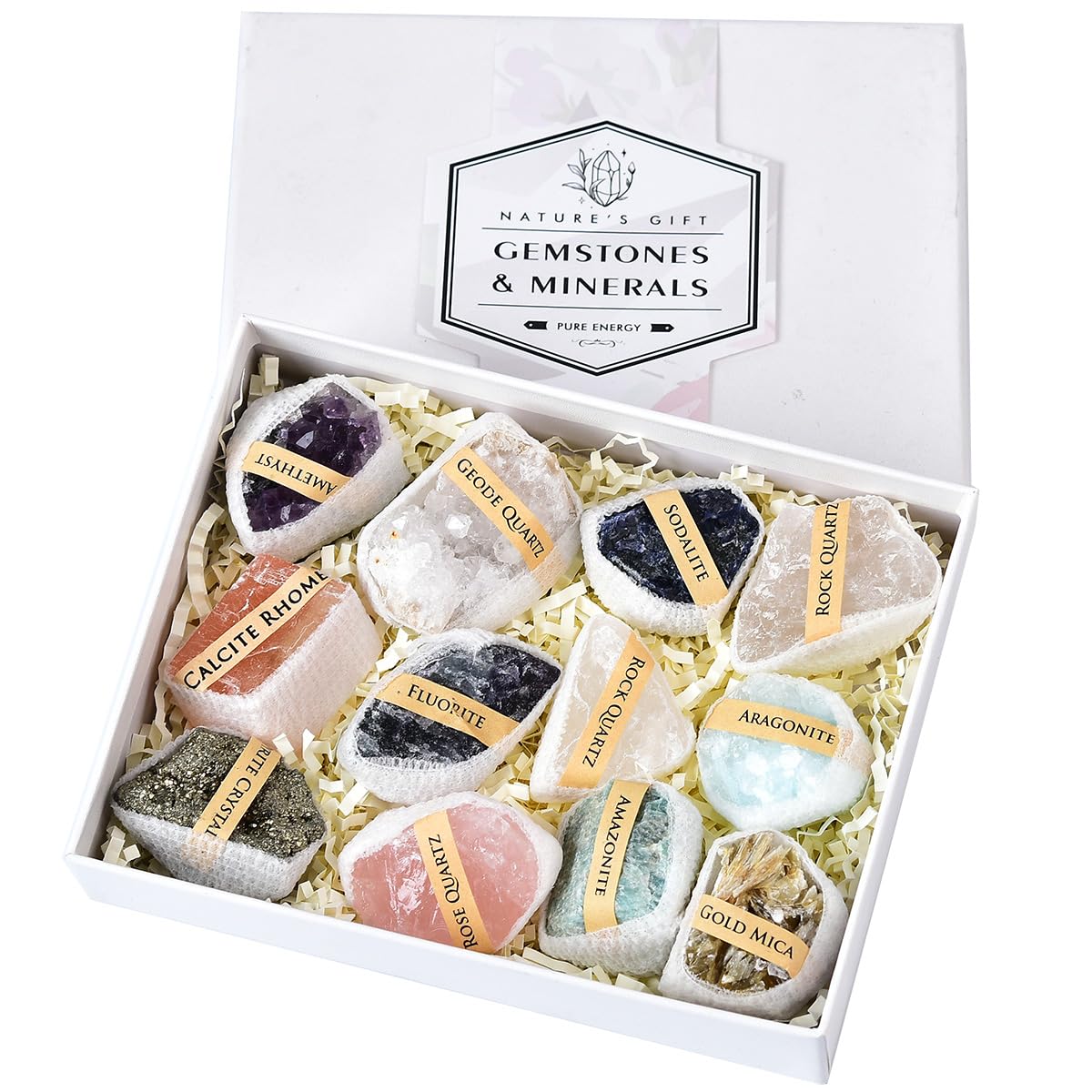 JIC Gem Mix rough crystals gift box front view for gifting.