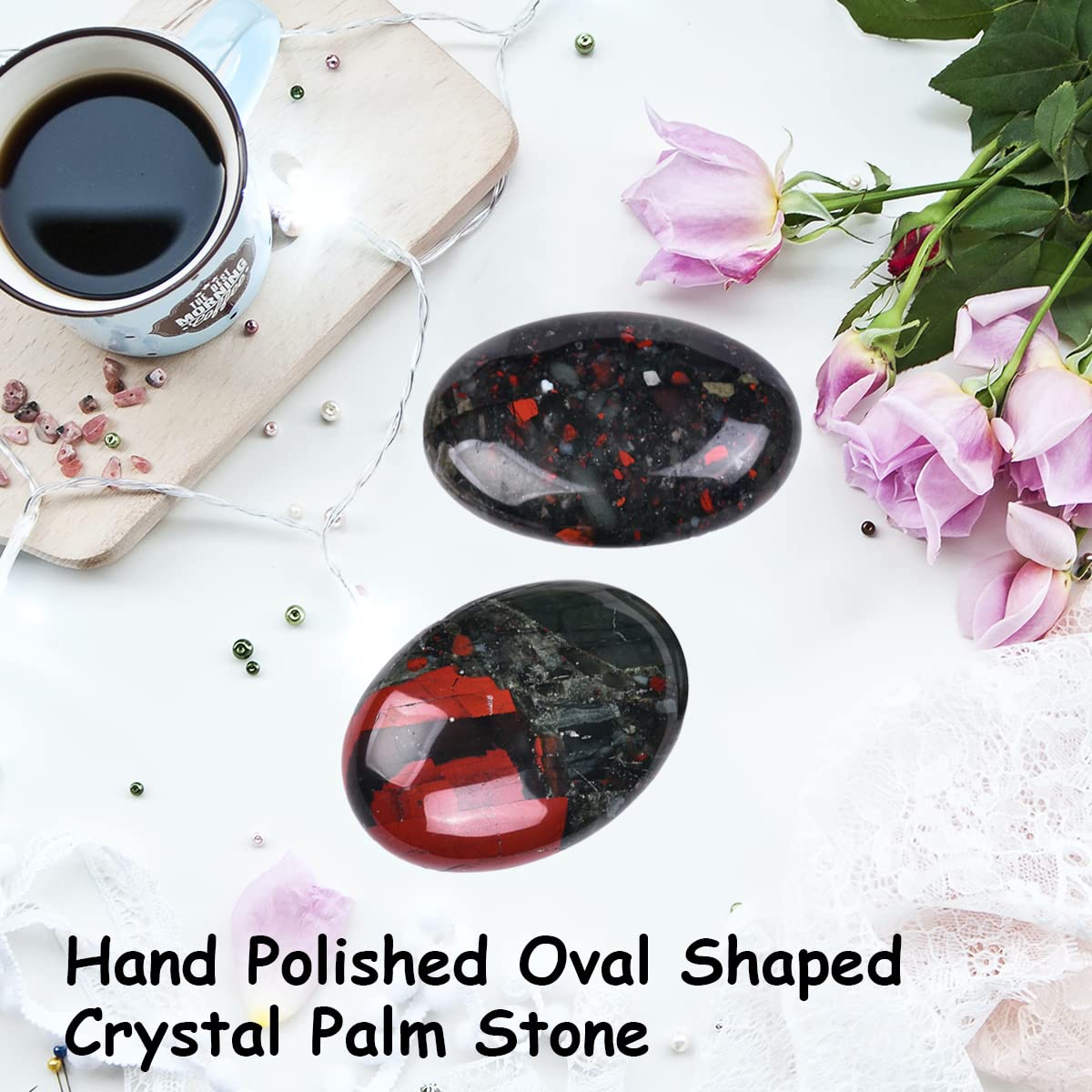 Natural Bloodstone palm stone from Africa showing unique patterns and color.