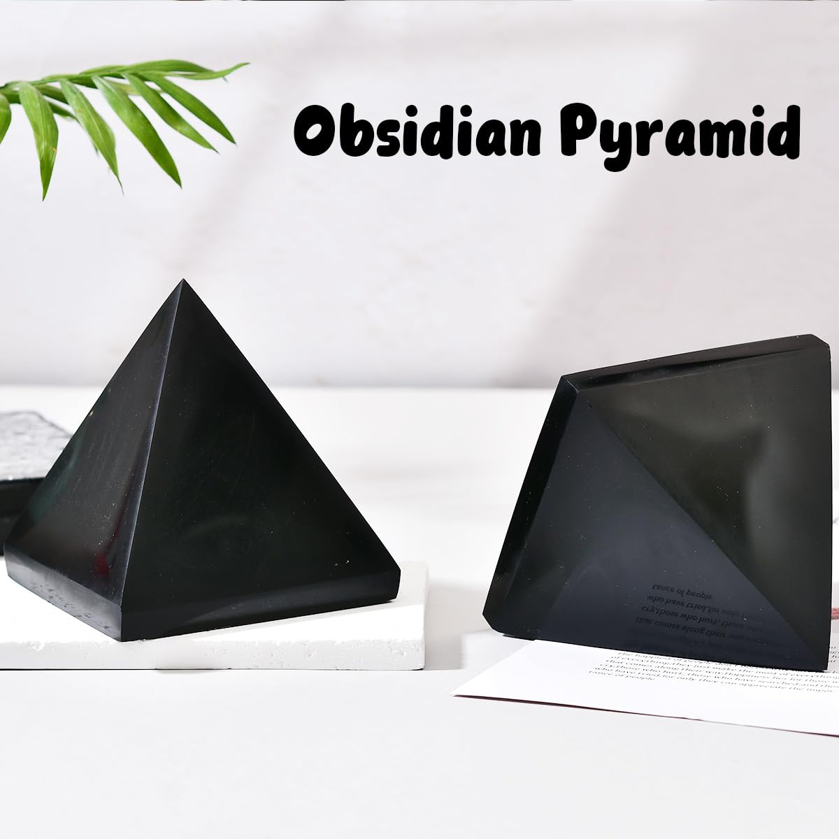 JIC Gem Obsidian Pyramid on bookshelf adds aesthetic energy and mindfulness.