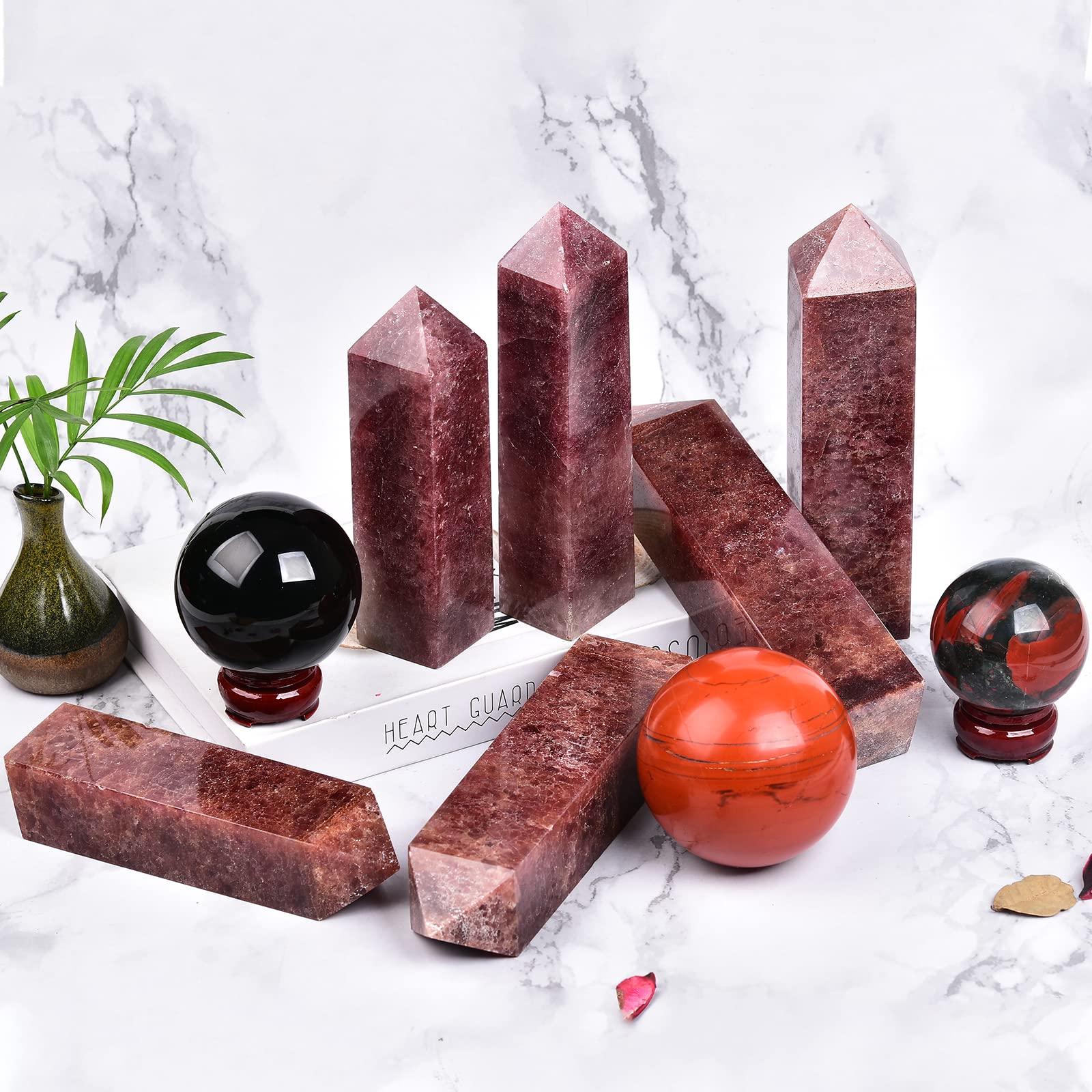 JIC Gem natural red quartz tower detail showing unique character for collection display