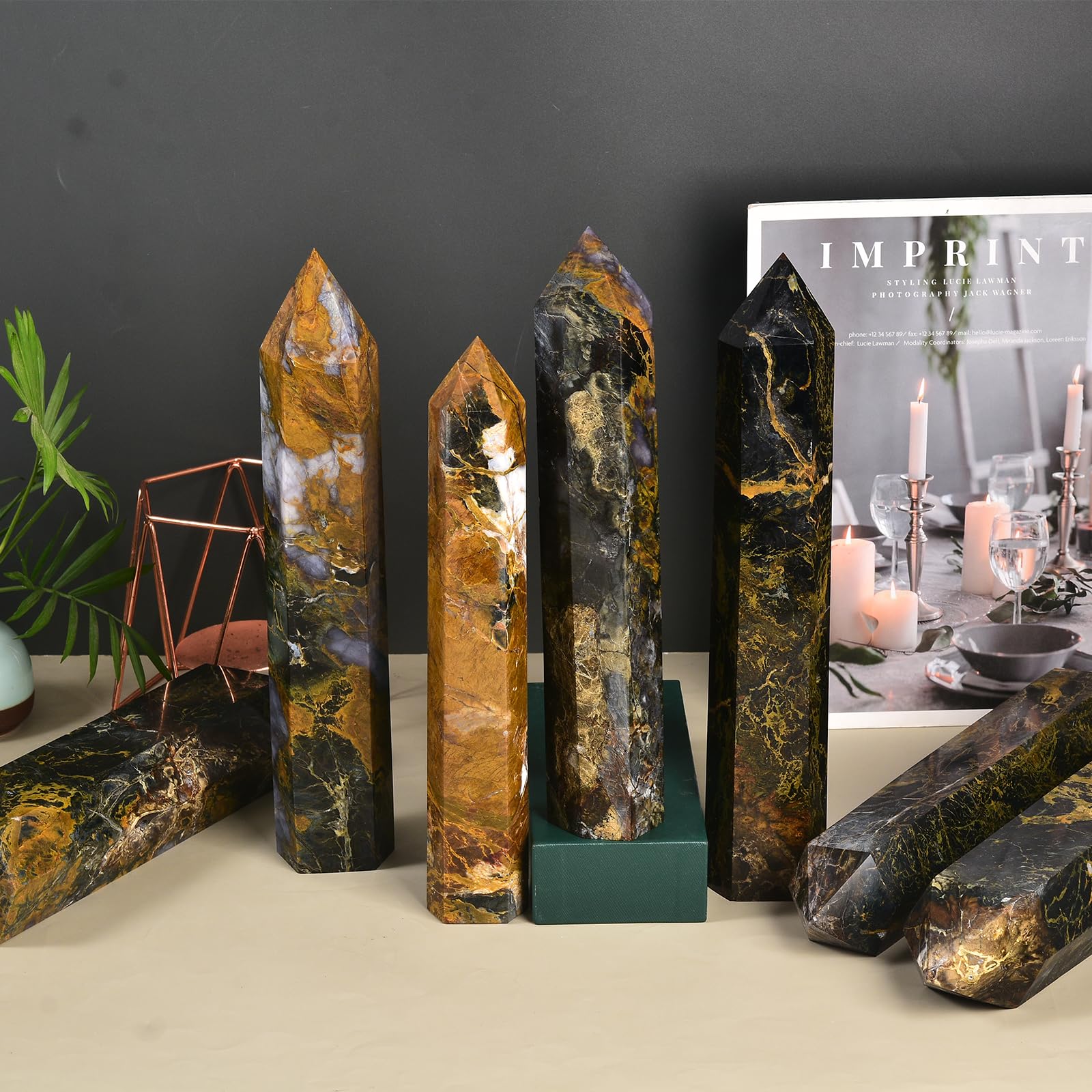 JIC Gem pietersite-quartz wand variations due to natural color and size