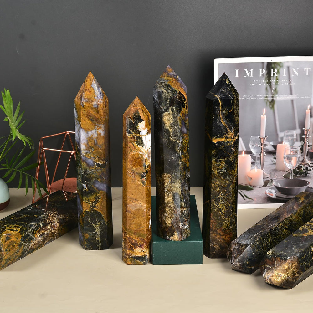 JIC Gem pietersite-quartz wand variations due to natural color and size
