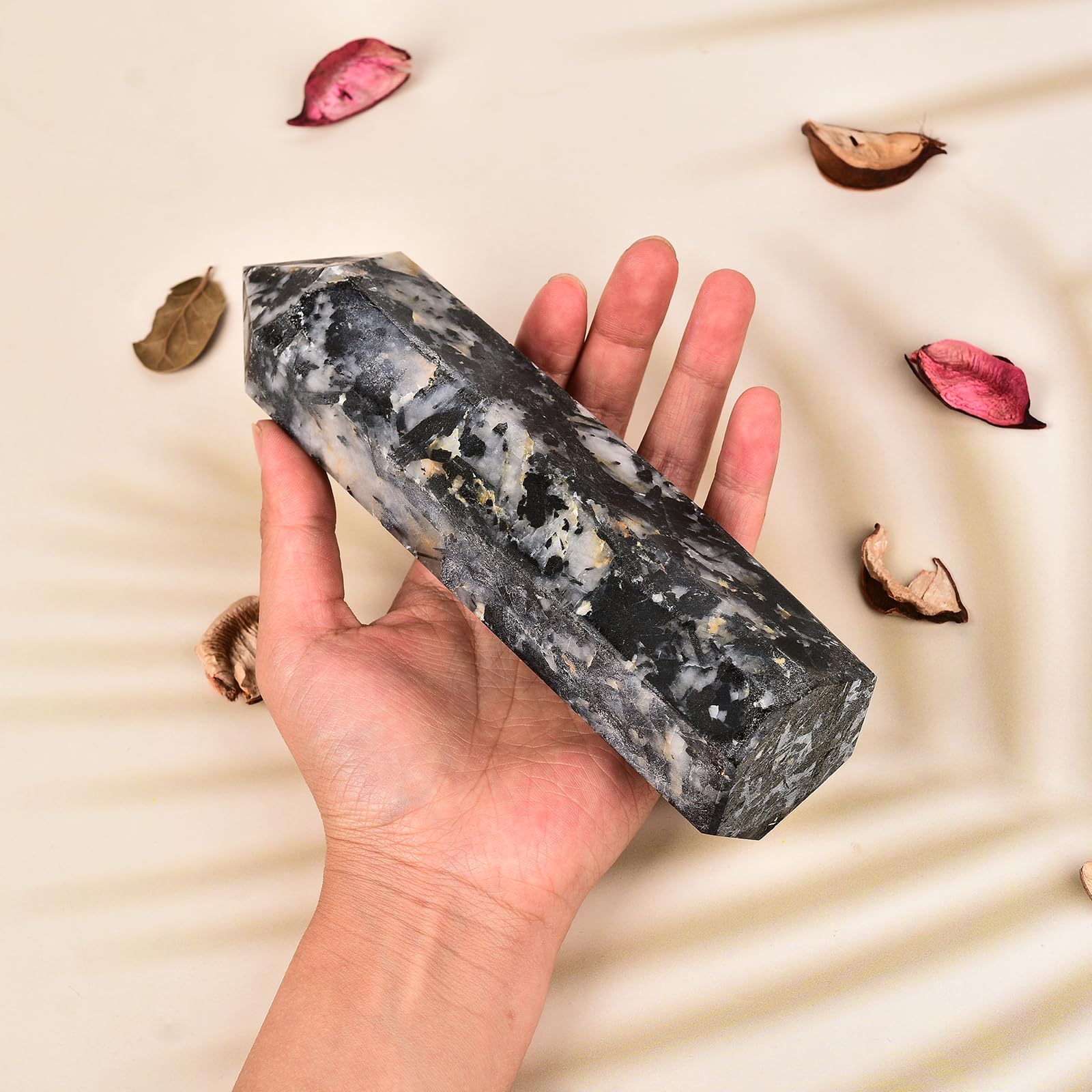 JIC Gem black tourmaline and quartz obelisk as a grid protection companion.