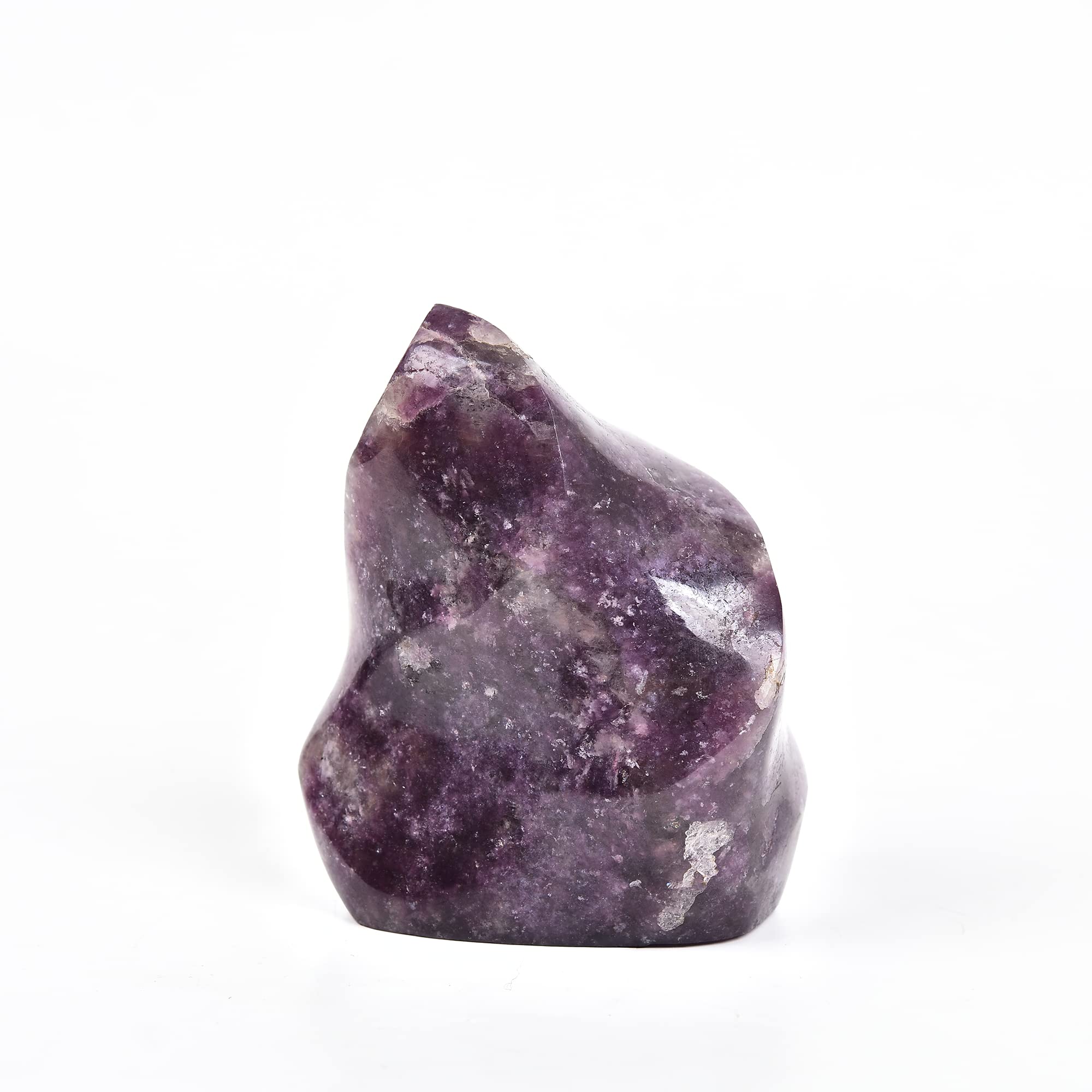 JIC Gem purple Lepidolite flame tower enhances desk calm and decor.