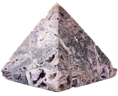 JIC Gem purple sphalerite geode pyramid front view highlighting energy balance for meditation spaces
