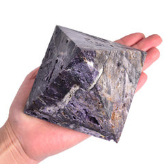 JIC Gem purple sphalerite geode pyramid side view for decor and focus