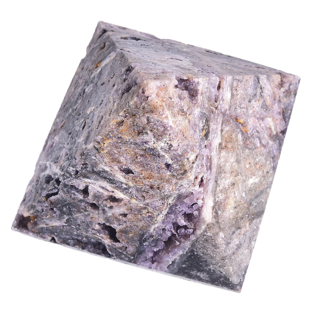 JIC Gem purple sphalerite geode pyramid top view showing apex energy focus for desks