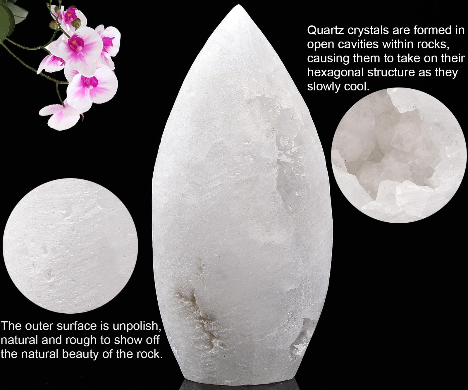 JIC Gem quartz geode crystal for insights and mindful focus