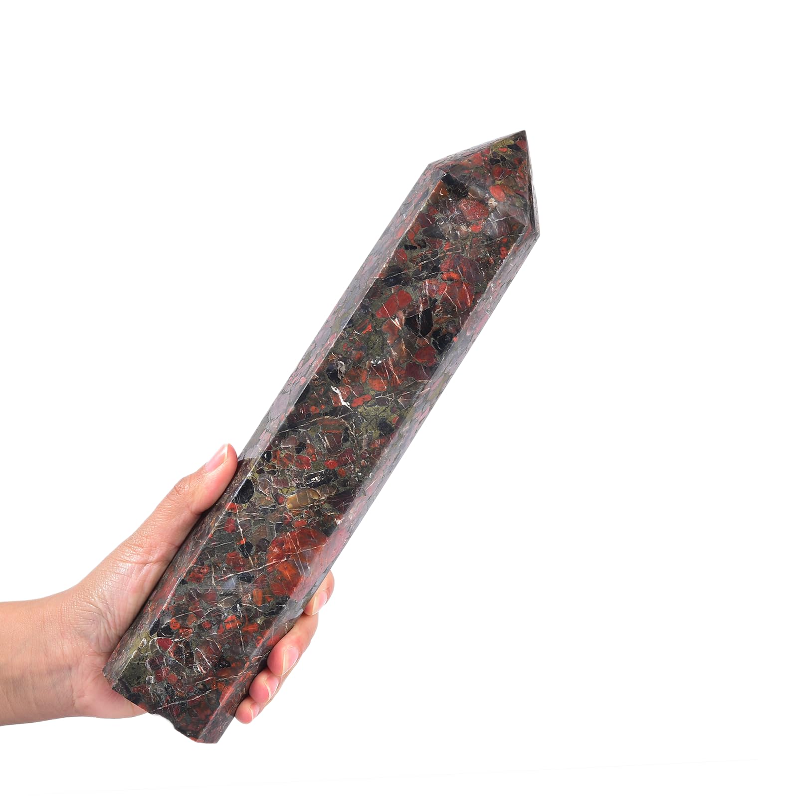 JIC Gem red agate obelisk tower front view supports meditation focus and emotional balance.