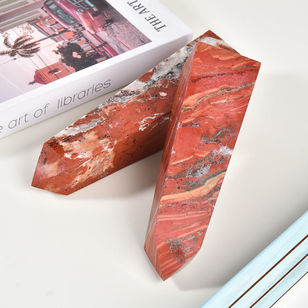 JIC Gem Red Jasper Crystal Tower four-facet wand detail supports focused energy.