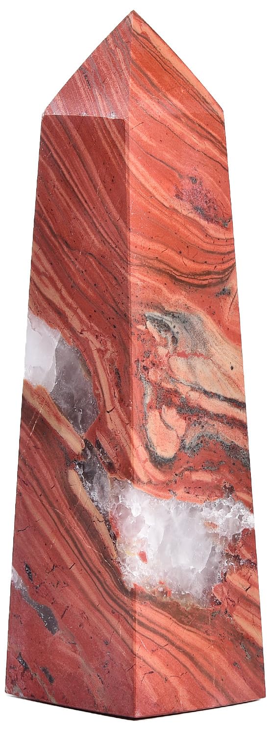 JIC Gem Red Jasper Crystal Tower top view highlights four facets for meditation.