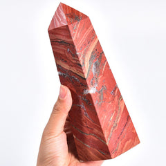 JIC Gem red jasper tower closeup facets, four facets guide energy direction.