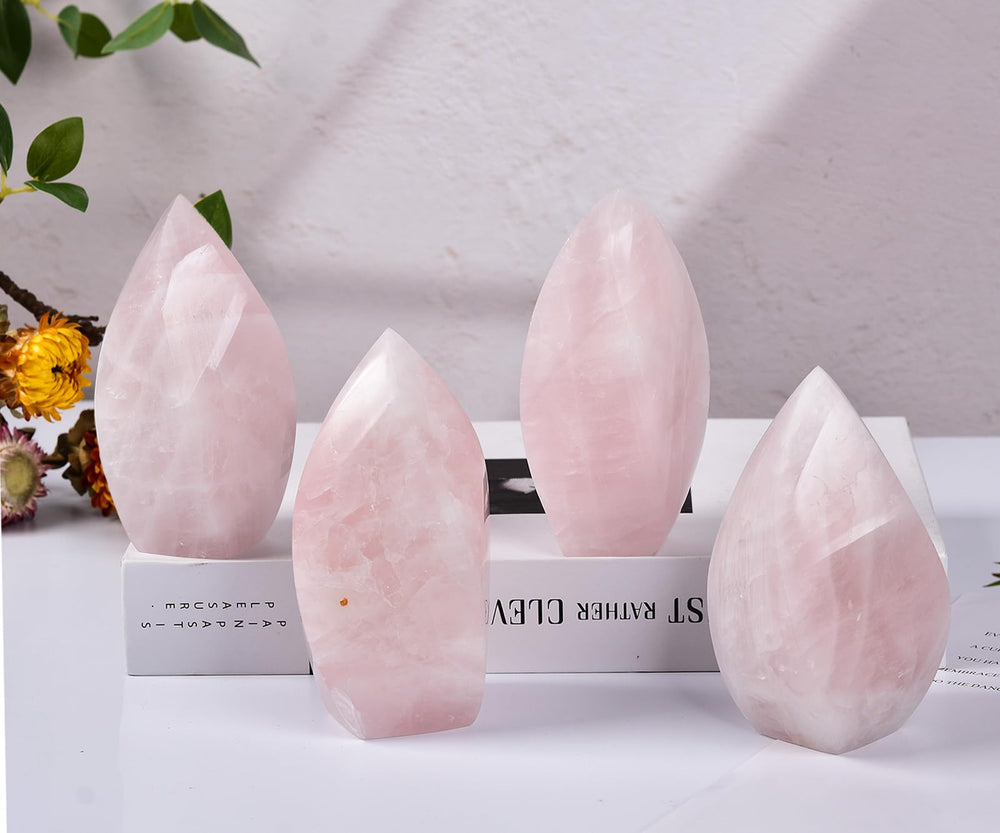 JIC Gem Rose Quartz Crystal Tower natural veins, each piece unique in color and pattern.