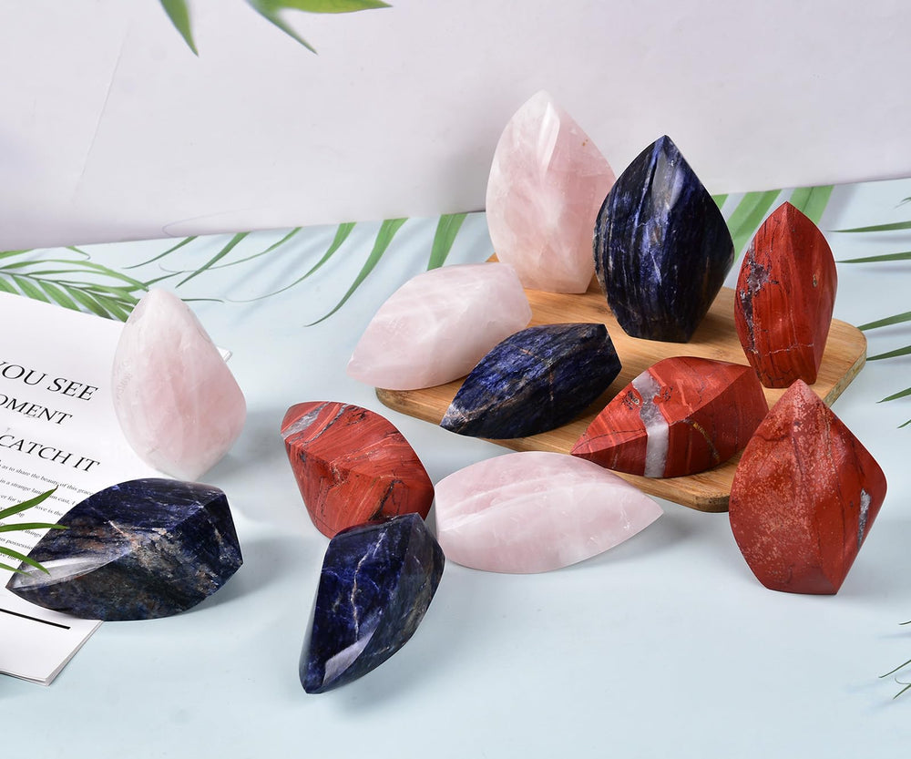 JIC Gem Rose Quartz Tower polished finish, makes a refined decorative accent.