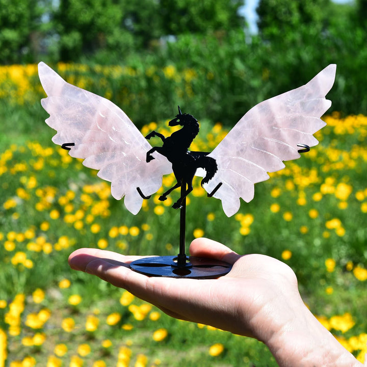 JIC Gem rose quartz unicorn wings showcase natural color variations.