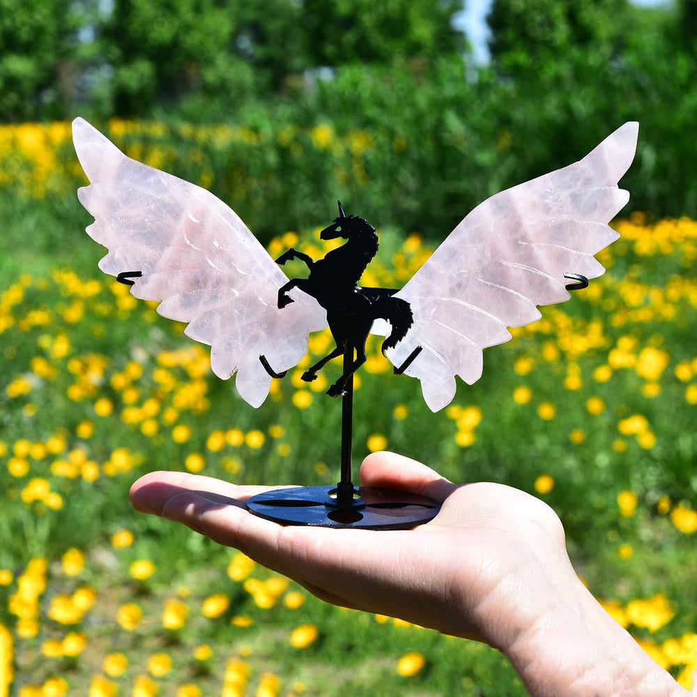 JIC Gem rose quartz unicorn wings showcase natural color variations.