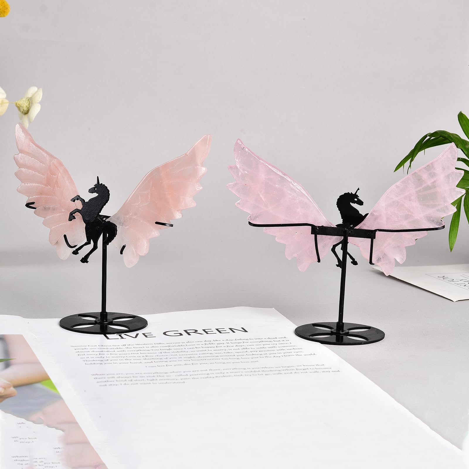 JIC Gem rose quartz unicorn wings make a chic gift idea on display.